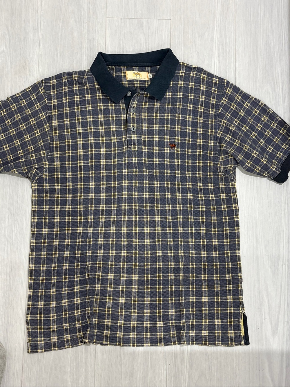 Men's Plaid Polo Shirt in Navy and Yellow - Classic Short Sleeve